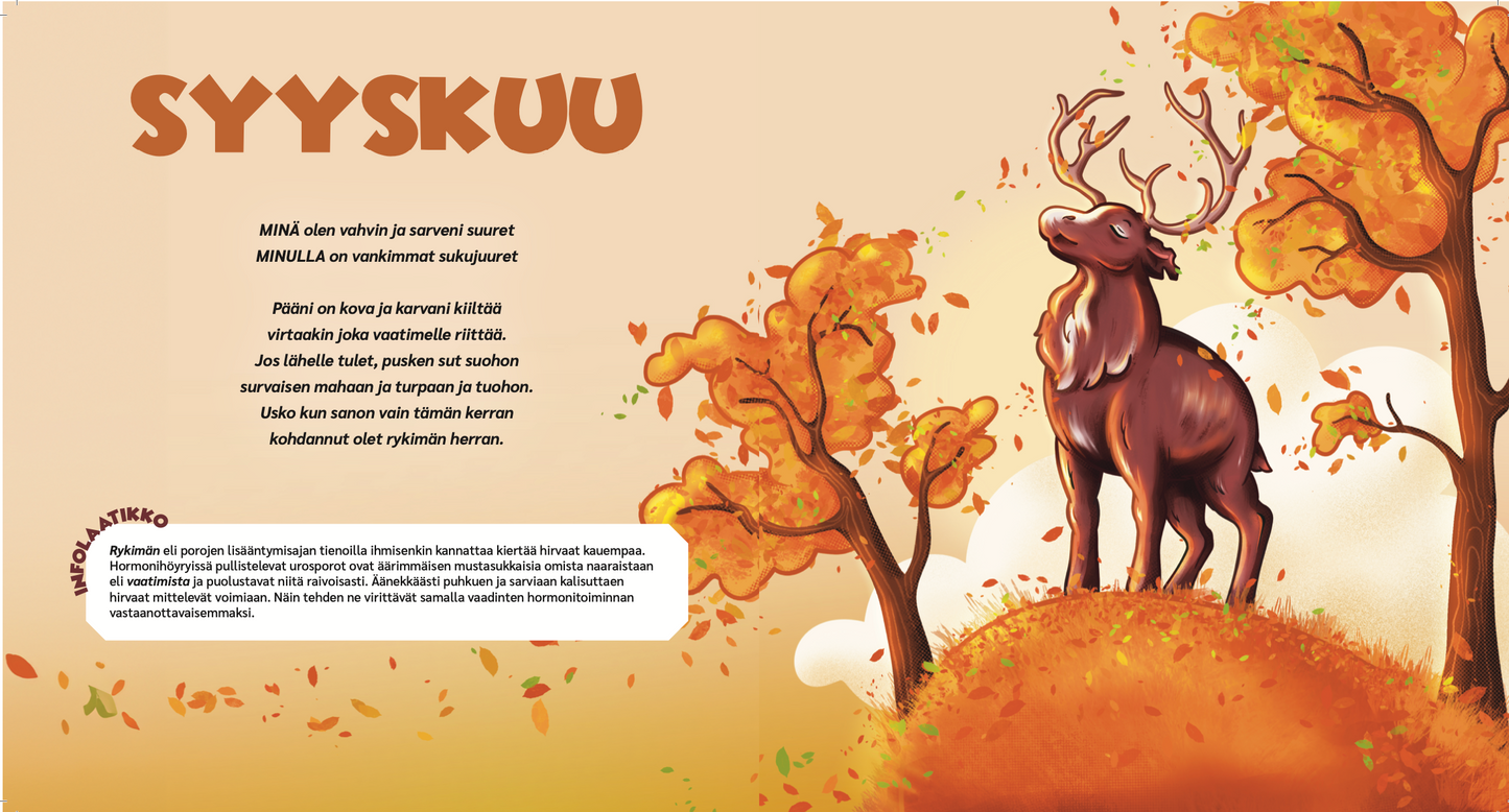 Esimerkki aukea kirjasta Poron vuosi (kustantaja Sininen Jättiläinen). 